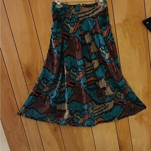 Blue and Brown High-Low A-Line Midi Skirt